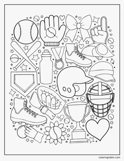 Softball Doodles coloring page