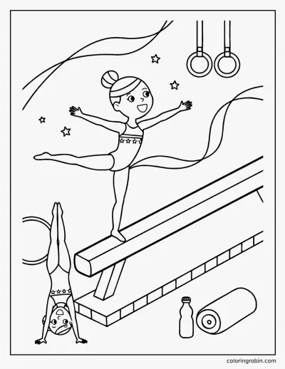 Gymnast on a Beam coloring page