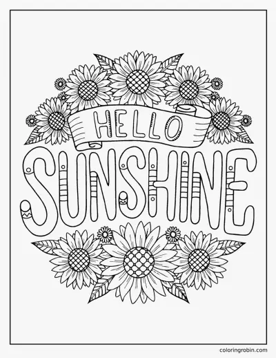 Hello Sunshine Lettering coloring page