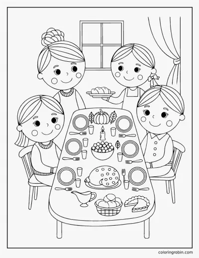 Thanksgiving Family Dinner coloring page