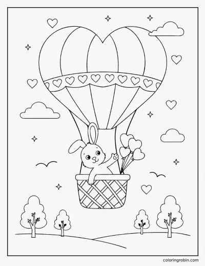 Heart Hot Air Balloon coloring page